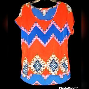 Pink Owl boutique brant blouse size Small, vibrant colors/pattern